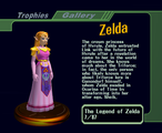 Zelda trophy from Super Smash Bros. Melee, with text