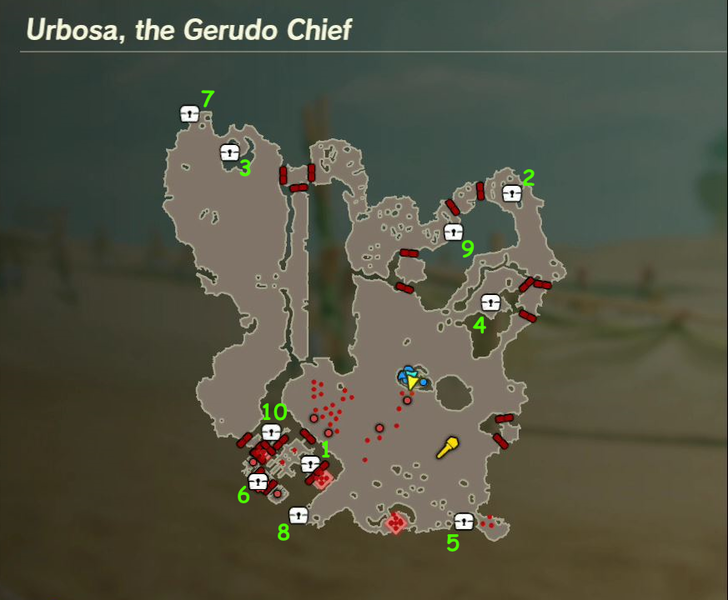 There are 10 treasure chests found in Urbosa, the Gerudo Chief.