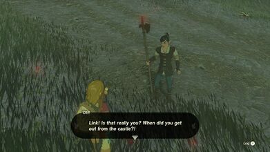 Link talking to Oliff in Tears of the Kingdom