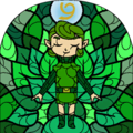Stained glass window of the Forest Sage Saria from The Wind Waker