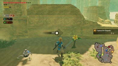 Found west of the starting location, near the center-left part of the map. Examine the yellow flower that is a bit northeast of Gerudo Town.