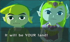 The King speaks with Zelda and Link in The Wind Waker