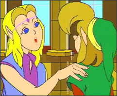 Zelda speaks with Link in Wand of Gamelon