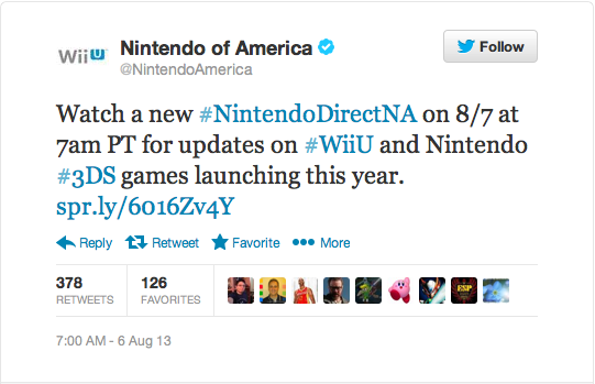 Nintendo Direct 8/7 tweet