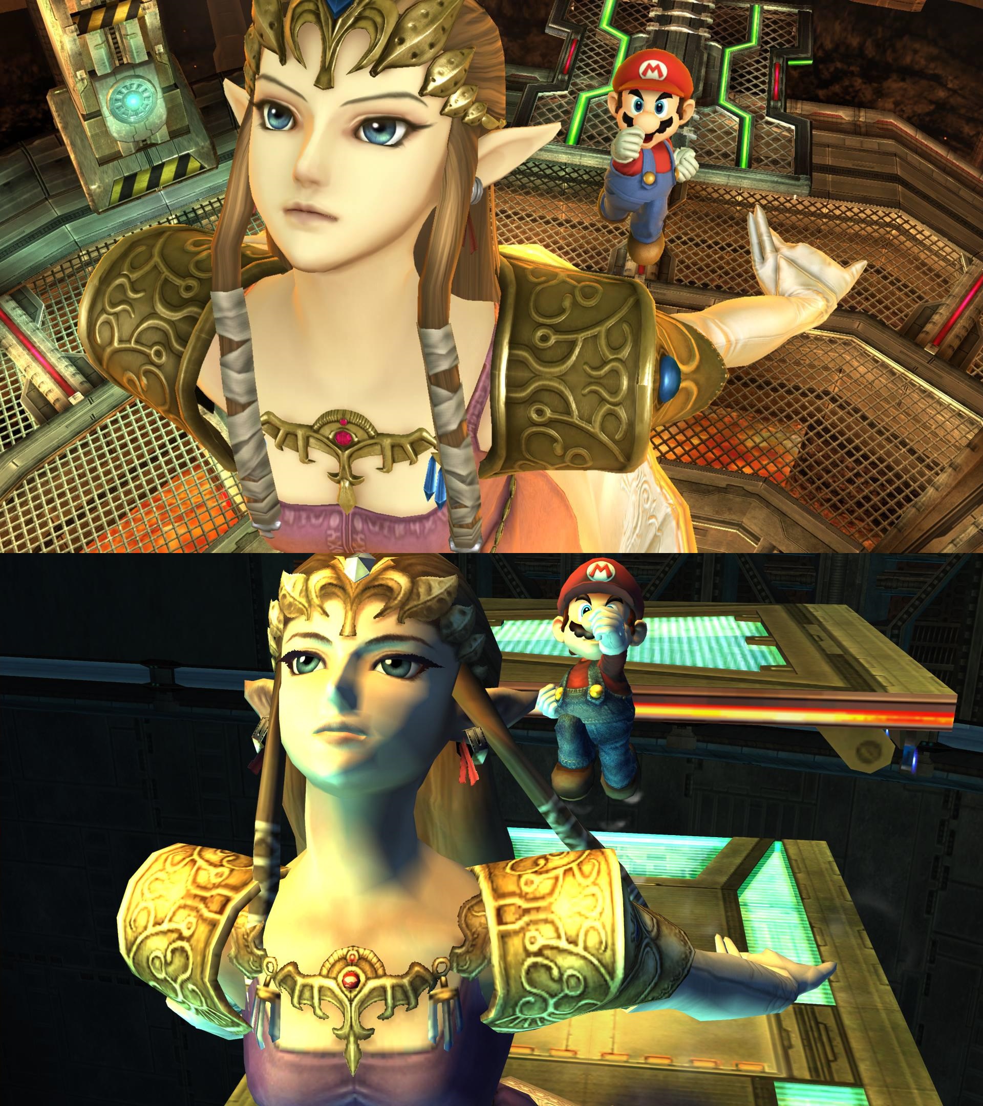Wii Vs Wii U Comparison Shots Of Zelda In Super Smash Bros Zelda Dungeon